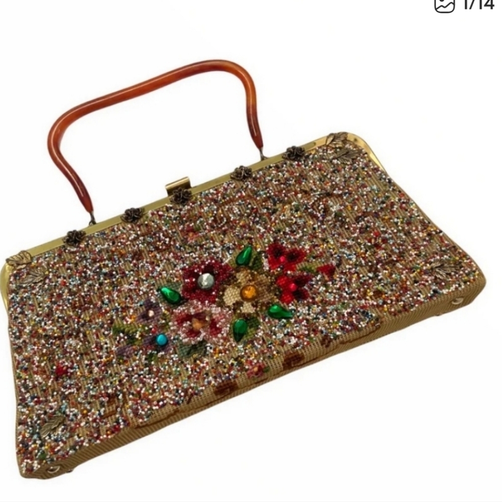 SOURE’ 1950s Beaded Handbag – Jeweled Rose Embellished Vintage Top Handle Purse - Picture 15 of 15
